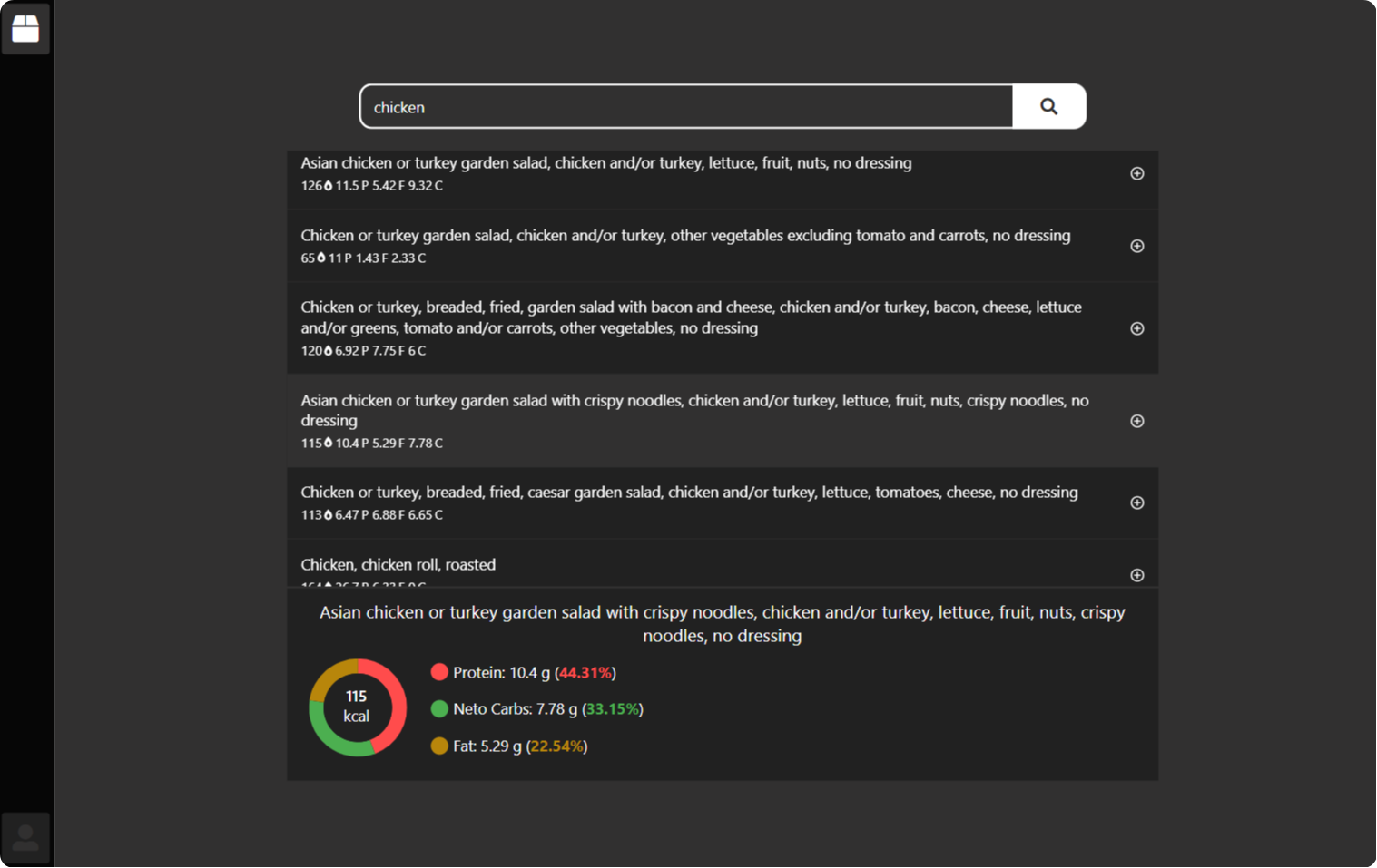 Screenshot of the macro tracking app interface displaying a user-friendly dashboard